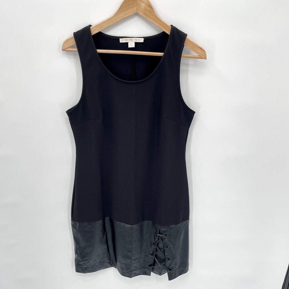 BOSTON PROPER Black Sleeveless Dress with Faux Leather Tie Detail // S - Picture 2 of 9